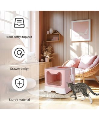 Cat Litter Boxes Pet Toilet with Scoop Drawer Top Opening