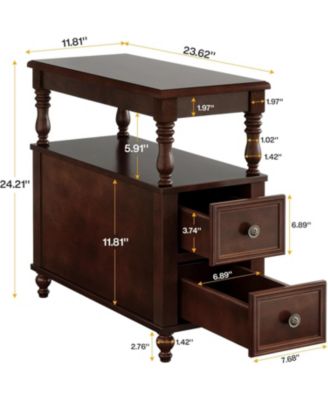 Solid Wood Nightstand with 2 Drawers, Mid-Century Modern Night Stand with Open Shelf, Vintage Bedside Table for Bedroom, Easy to Assemble (Dark Cherry Wood Color)