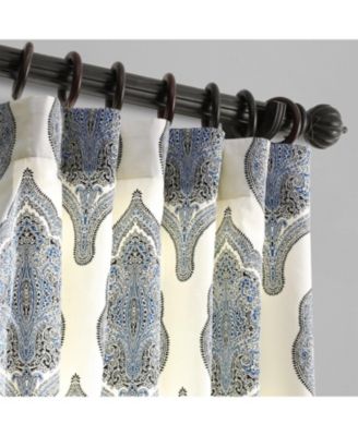 Arabesque Blue Emblem Printed Cotton Room Darkening Curtain