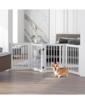 4-Panel Freestanding Wooden Pet Gate – Tall Dog Fence for Safety and Style