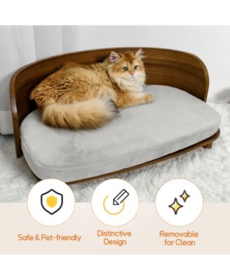 Wooden Elevated Cat&Dog Bed Stool With Pad for Indoor Pets