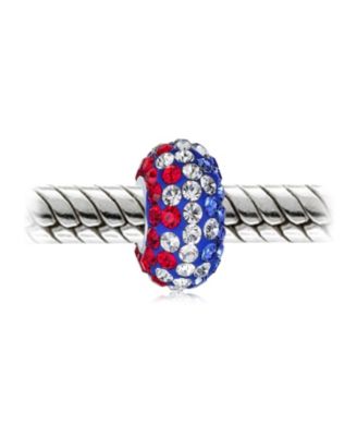 Set of 2 Red White Blue Crystal Bead Charm Spacer Sterling Silver Core