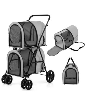 4-in-1 Double Pet Stroller with Detachable Carrier and Travel Carriage – Multi-functional Pet Travel Solution