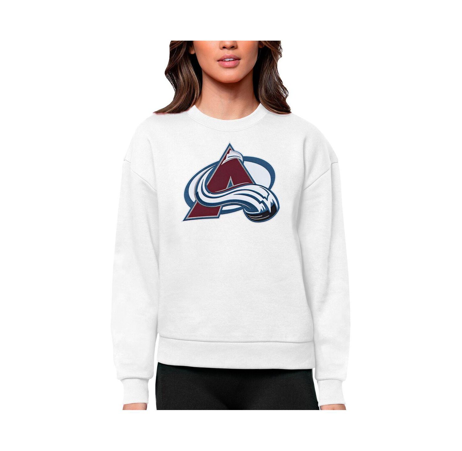 Women's White Colorado Avalanche Primary Logo Team Logo Victory Crewneck Pullover Sweatshirt