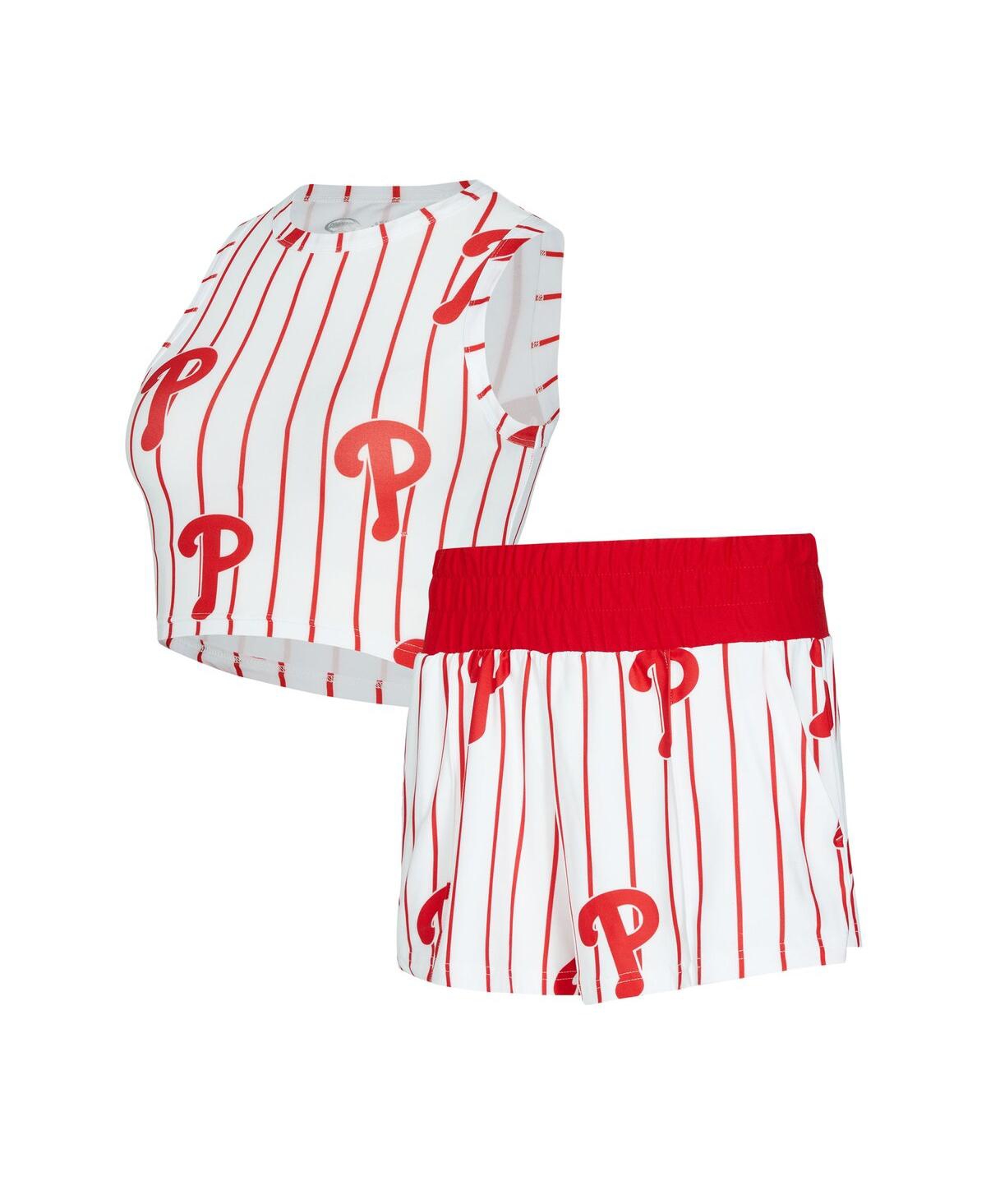 Women's White Philadelphia Phillies Pinstripe Record Tank and Shorts Set - White