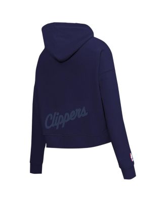 Women's Navy LA Clippers Jewels Cropped Pullover Hoodie