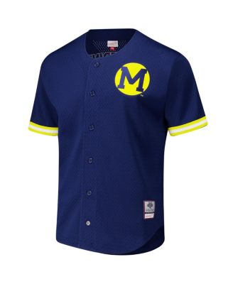 Men's Navy Michigan Wolverines Game Time Vintage Mesh Button Front Top