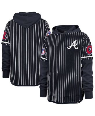 '47 Brand - 47 Brand Men's Navy Atlanta Braves Pinstripe Double Header Pullover Hoodie