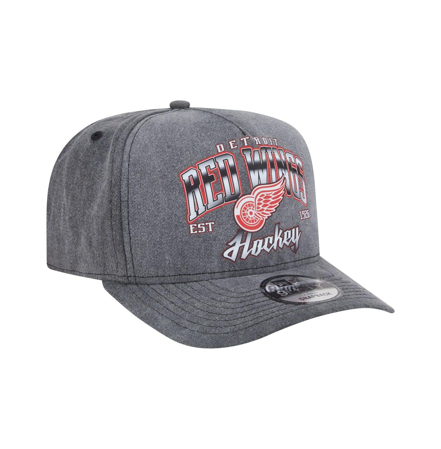 Мужская кепка New Era Charcoal Detroit Red Wings Throwback Washed A-Frame Pre-Curved 9FIFTY Snapback Hat — фото 3