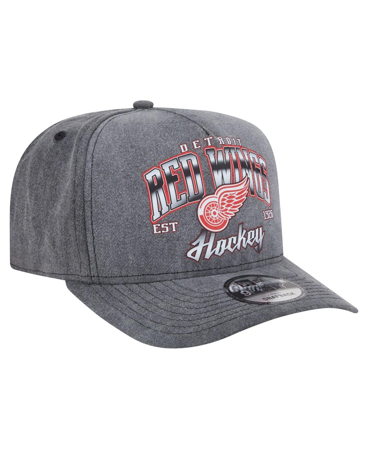 New Era Men's Charcoal Detroit Red Wings Throwback Washed A-frame Pre-curved 9fifty Snapback Hat