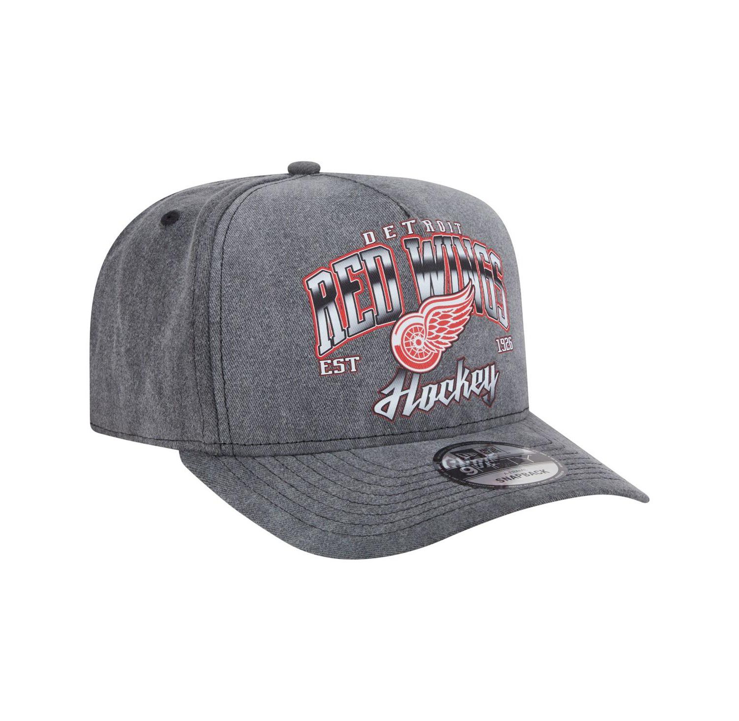 Men's Charcoal Detroit Red Wings Throwback Washed A-Frame Pre-Curved 9FIFTY Snapback Hat