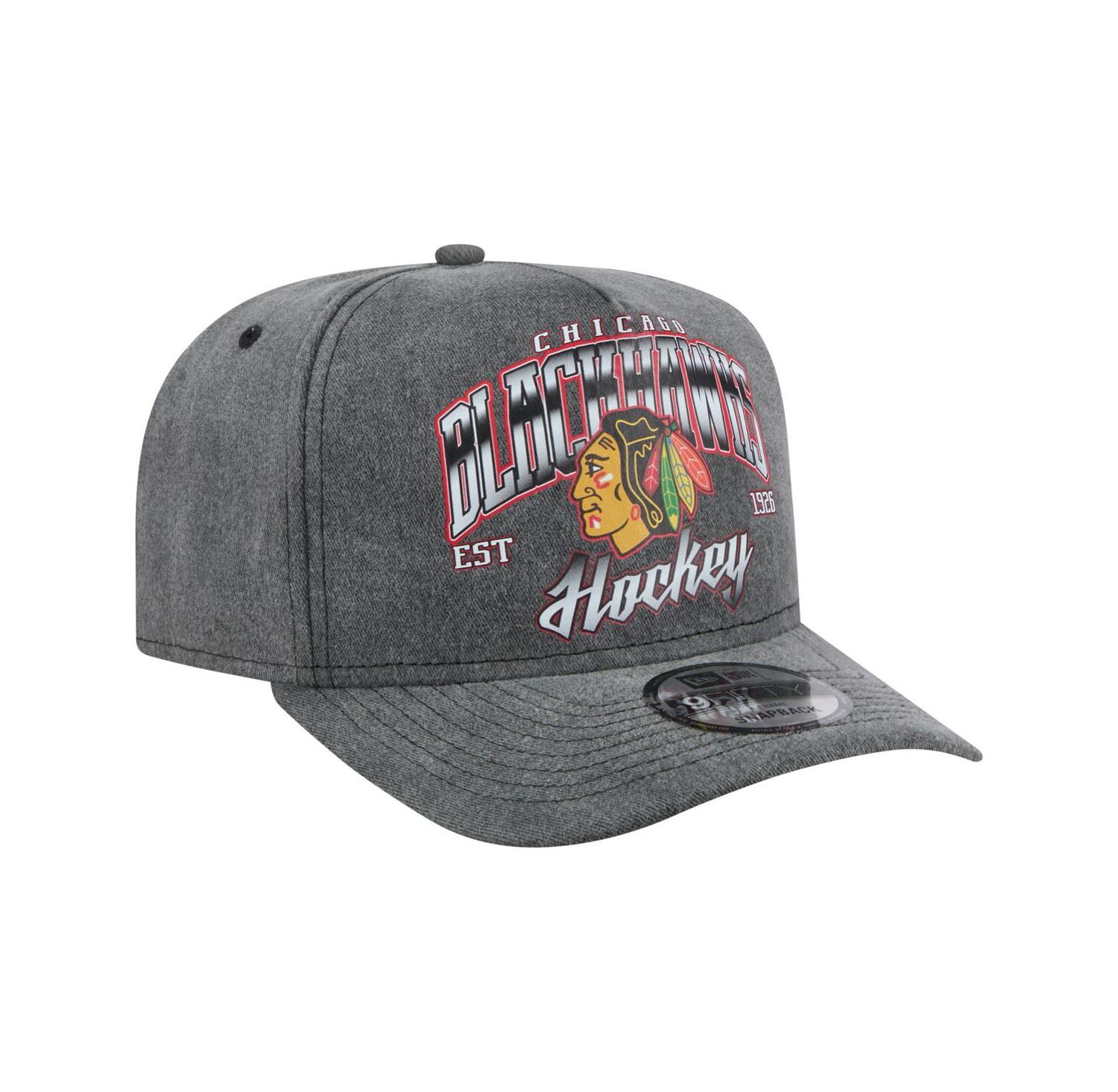 Men's Charcoal Chicago Blackhawks Throwback Washed A-Frame Pre-Curved 9FIFTY Snapback Hat