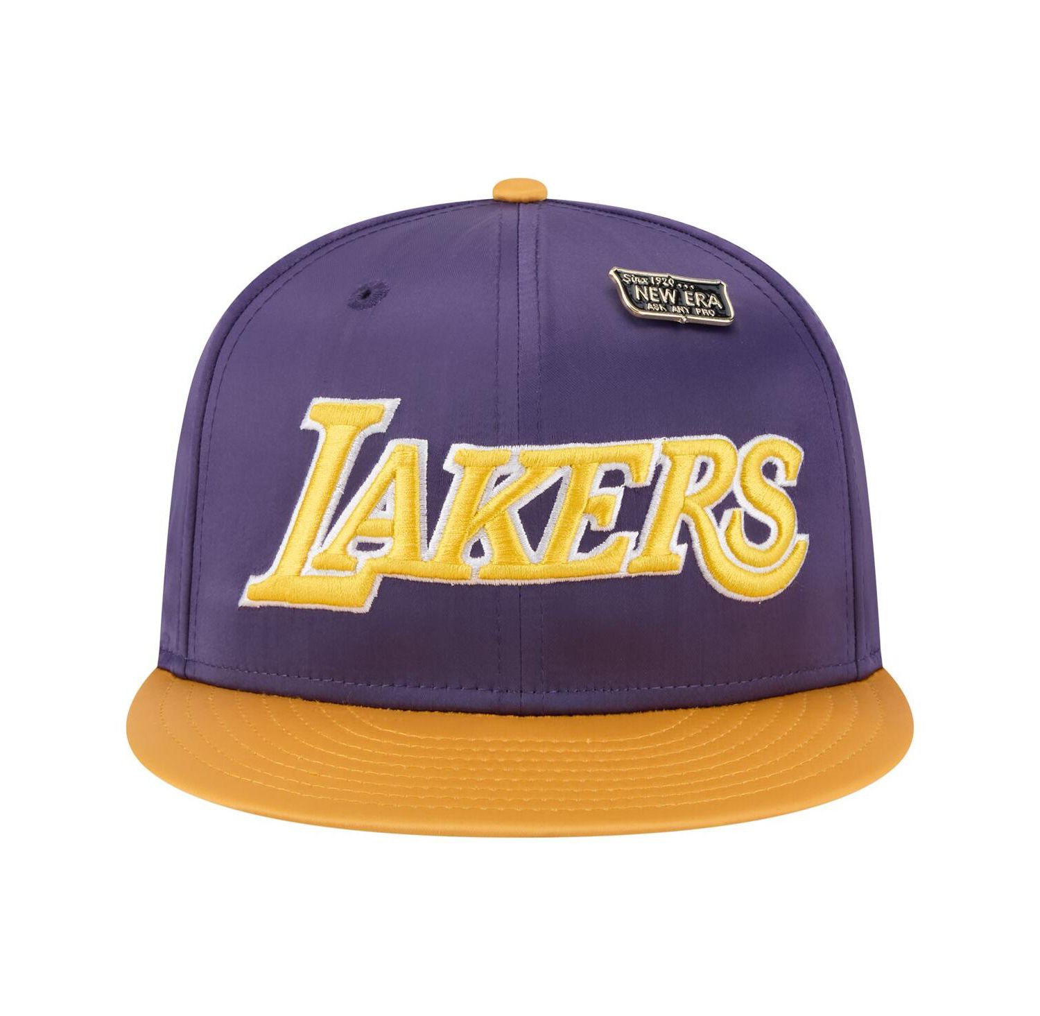 Men's Purple/Gold Los Angeles Lakers Throwback Satin Vintage Pin Two-Tone 59FIFTY Fitted Hat