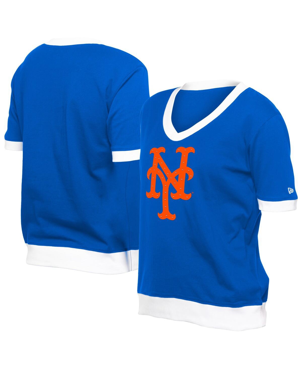 NEW ERA WOMEN'S ROYAL NEW YORK METS GAME DAY RHINESTONE V-NECK T-SHIRT 