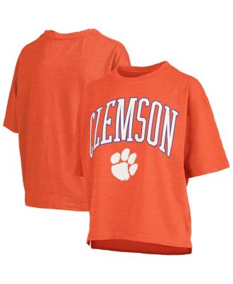 Pressbox - Women's Orange Clemson Tigers Nelson Arch Over Logo Waist Length Oversized Slub T-Shirt