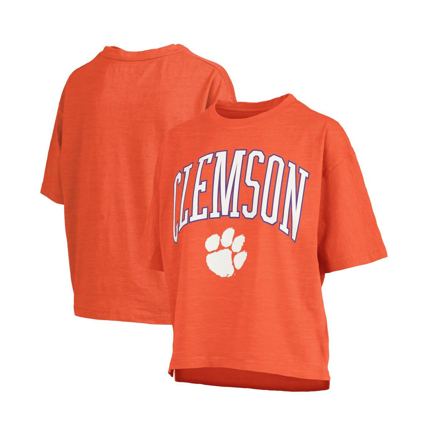 Женская футболка Pressbox Orange Clemson Tigers Nelson Arch Over Logo Waist Length Oversized Slub — фото 1