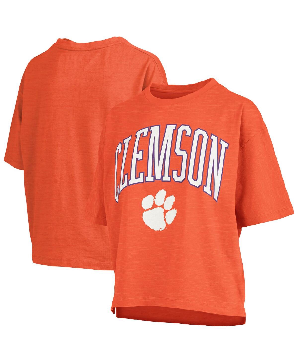Women's Orange Clemson Tigers Nelson Arch Over Logo Waist Length Oversized Slub T-Shirt - Orange