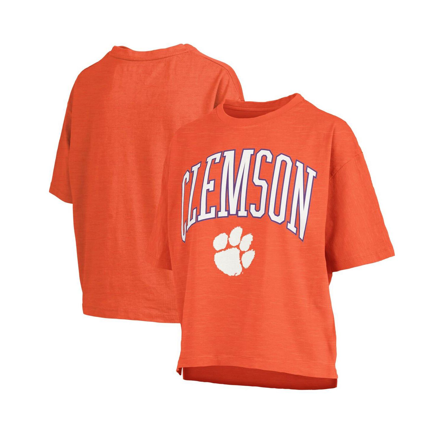 Women's Orange Clemson Tigers Nelson Arch Over Logo Waist Length Oversized Slub T-Shirt