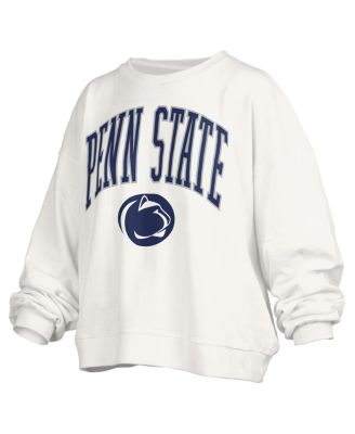 Women's White Penn State Nittany Lions Janise Arch Over Logo Waist Length Oversized Pullover Sweatshirt