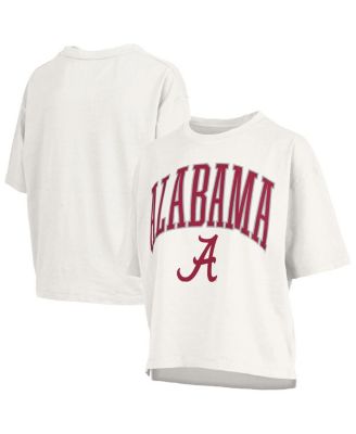 Pressbox - Women's White Alabama Crimson Tide Nelson Arch Over Logo Waist Length Oversized Slub T-Shirt