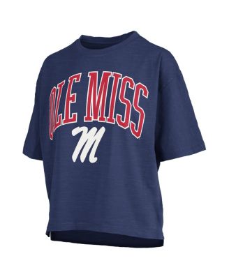 Women's Navy Ole Miss Rebels Nelson Arch Over Logo Waist Length Oversized Slub T-Shirt