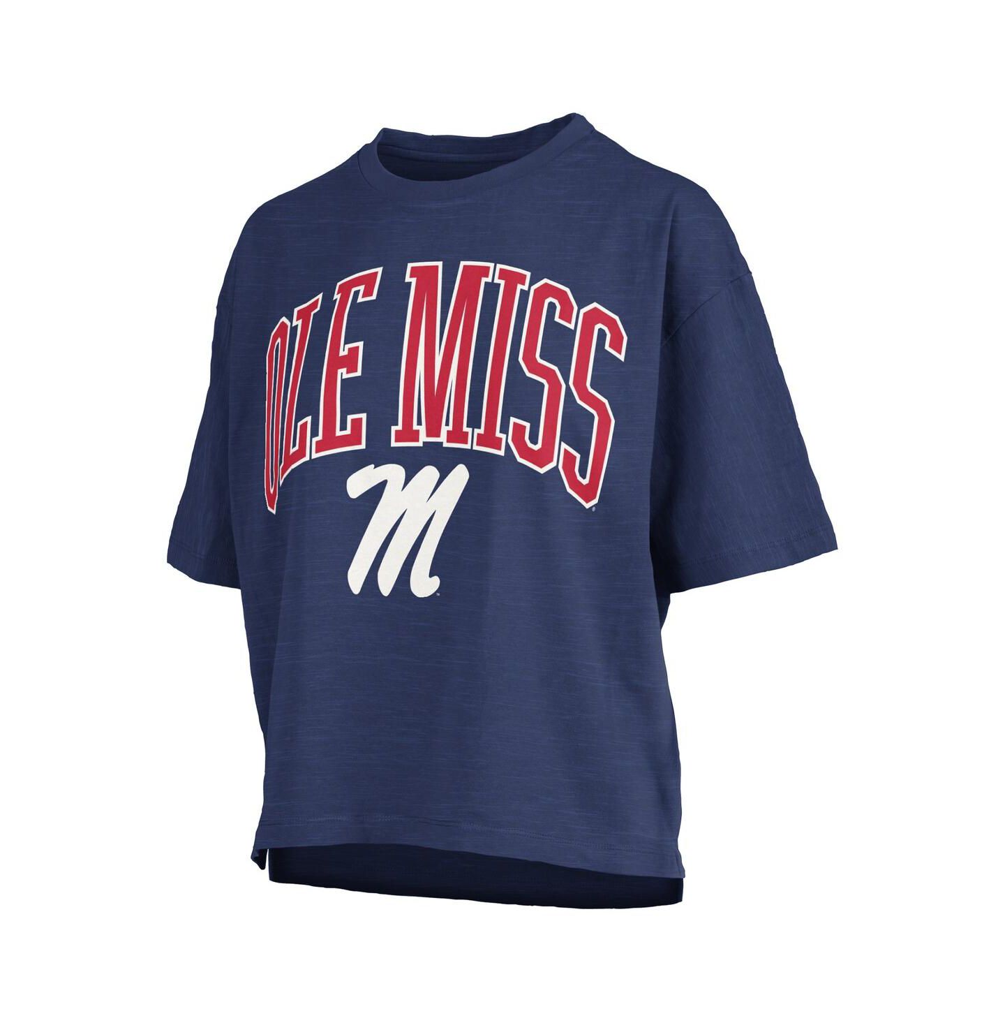 Женская футболка Pressbox Navy Ole Miss Rebels Nelson Arch Over Logo Waist Length Oversized Slub — фото 2