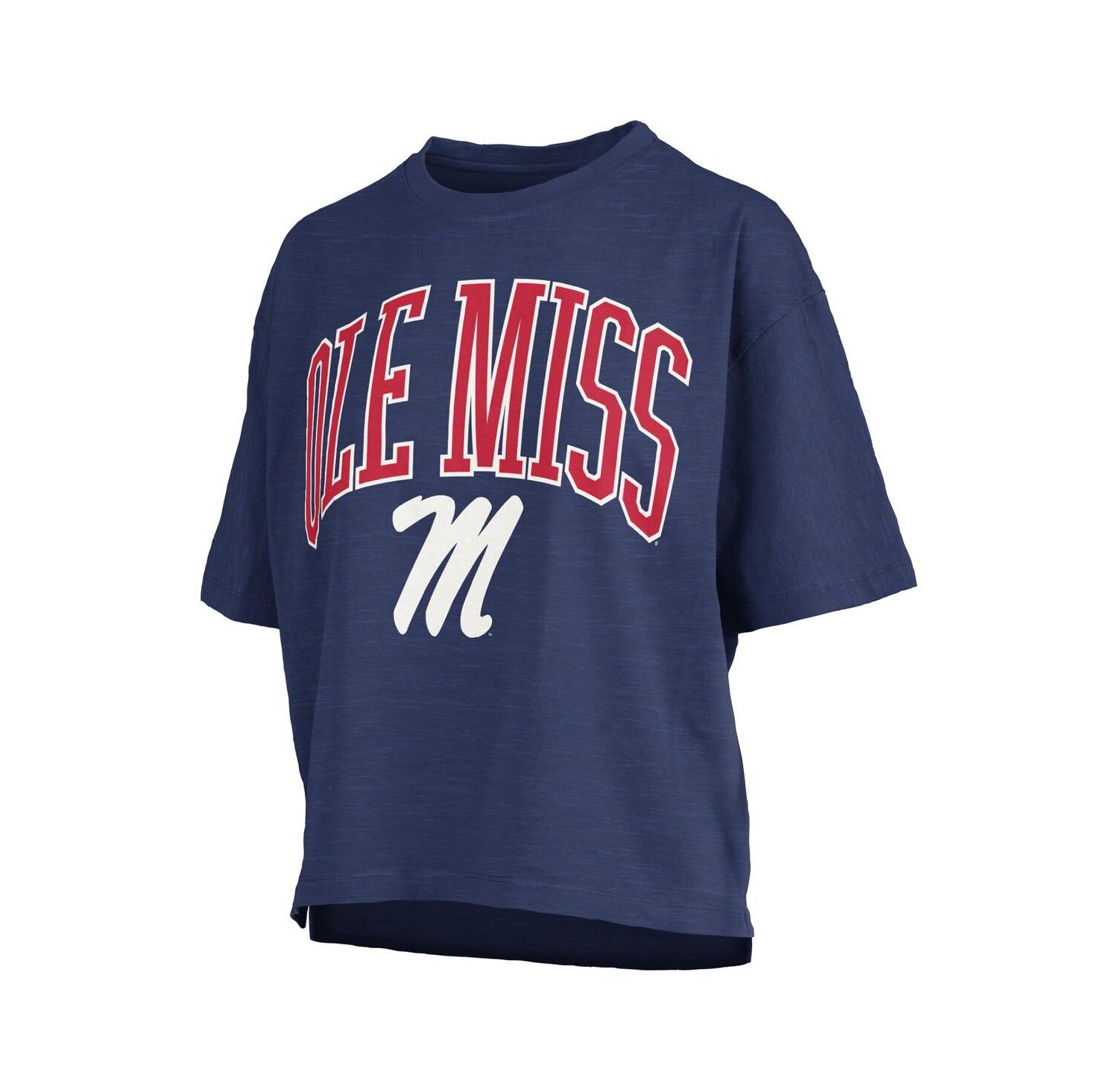 Women's Navy Ole Miss Rebels Nelson Arch Over Logo Waist Length Oversized Slub T-Shirt