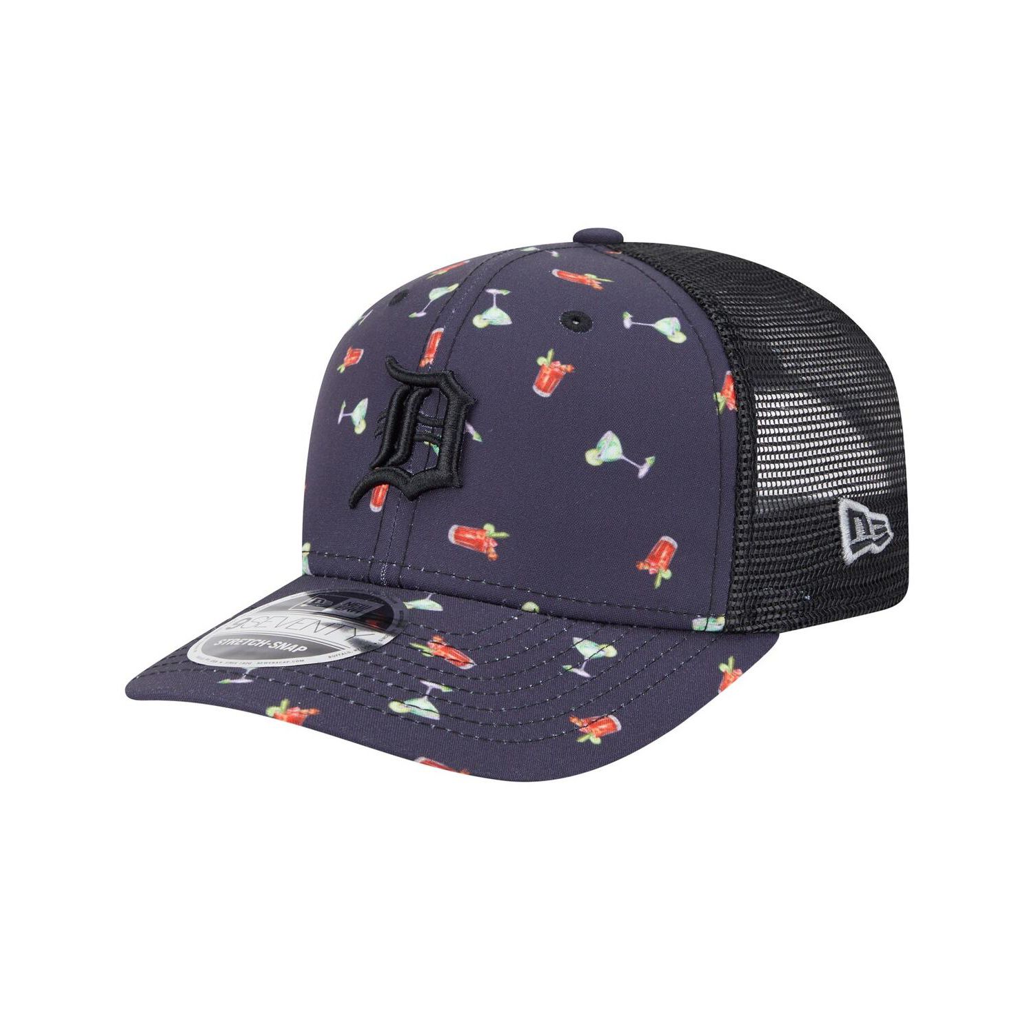 Men's Black Detroit Tigers Adventure Drinks Pattern 9SEVENTY Stretch-Snap Hat