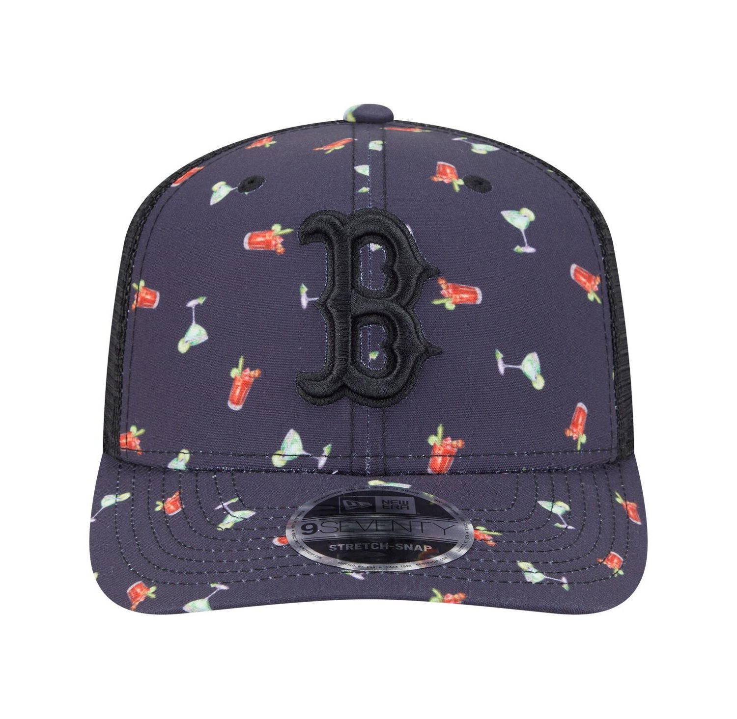 Men's Black Boston Red Sox Adventure Drinks Pattern 9SEVENTY Stretch-Snap Hat