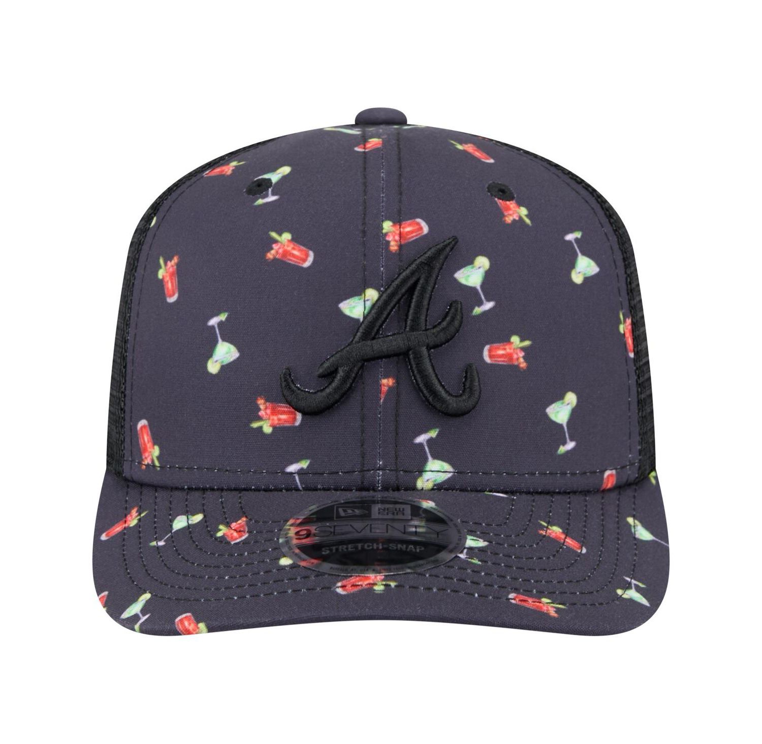 Men's Black Atlanta Braves Adventure Drinks Pattern 9SEVENTY Stretch-Snap Hat