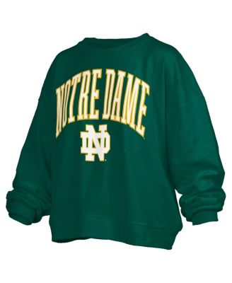Women's Green Notre Dame Fighting Irish Janise Arch Over Logo Waist Length Oversized Pullover Sweatshirt