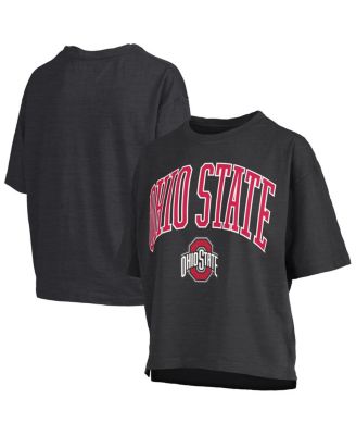 Pressbox - Women's Black Ohio State Buckeyes Nelson Arch Over Logo Waist Length Oversized Slub T-Shirt