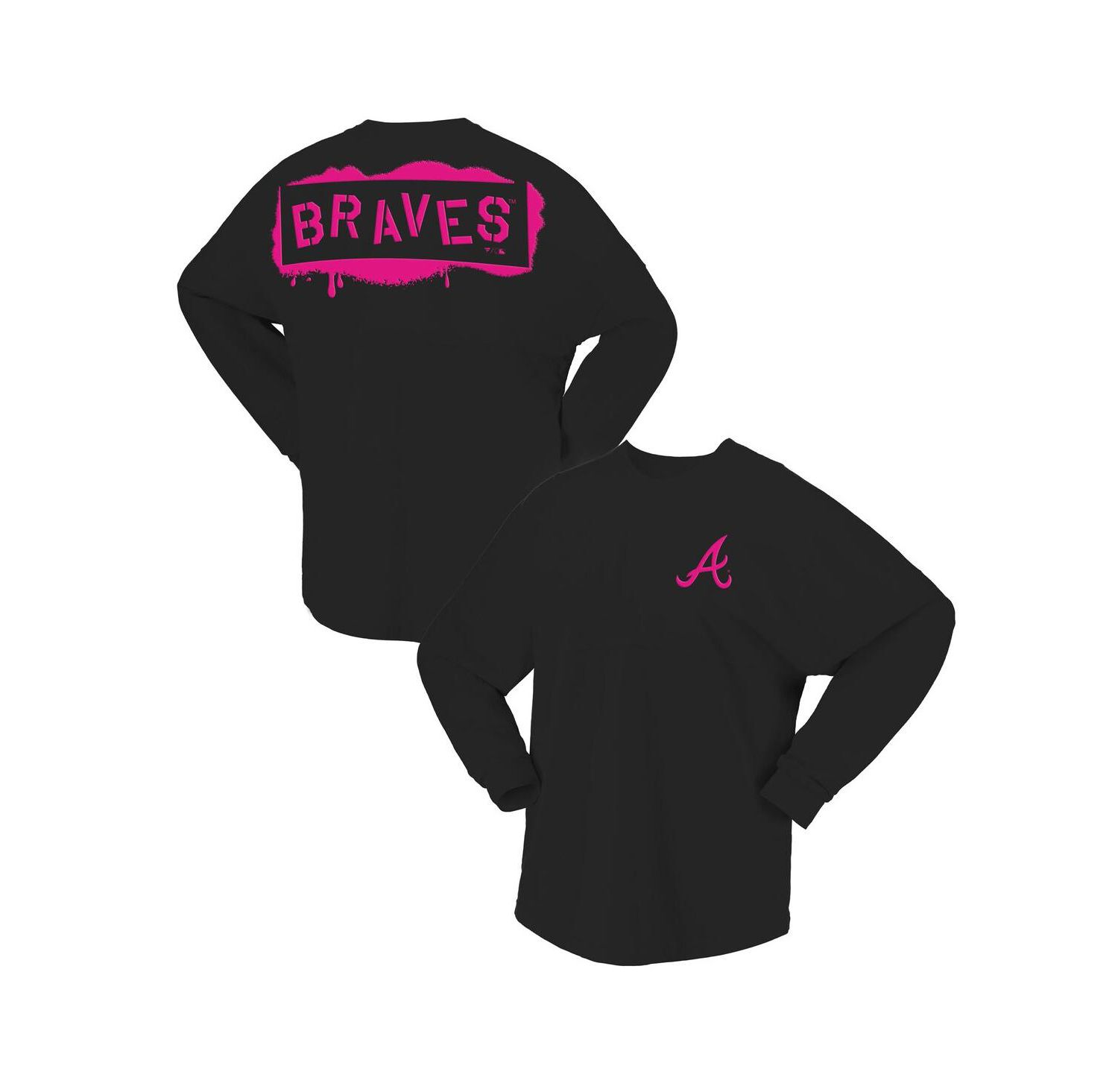 Women's Black Atlanta Braves Neon Jersey Long Sleeve T-Shirt