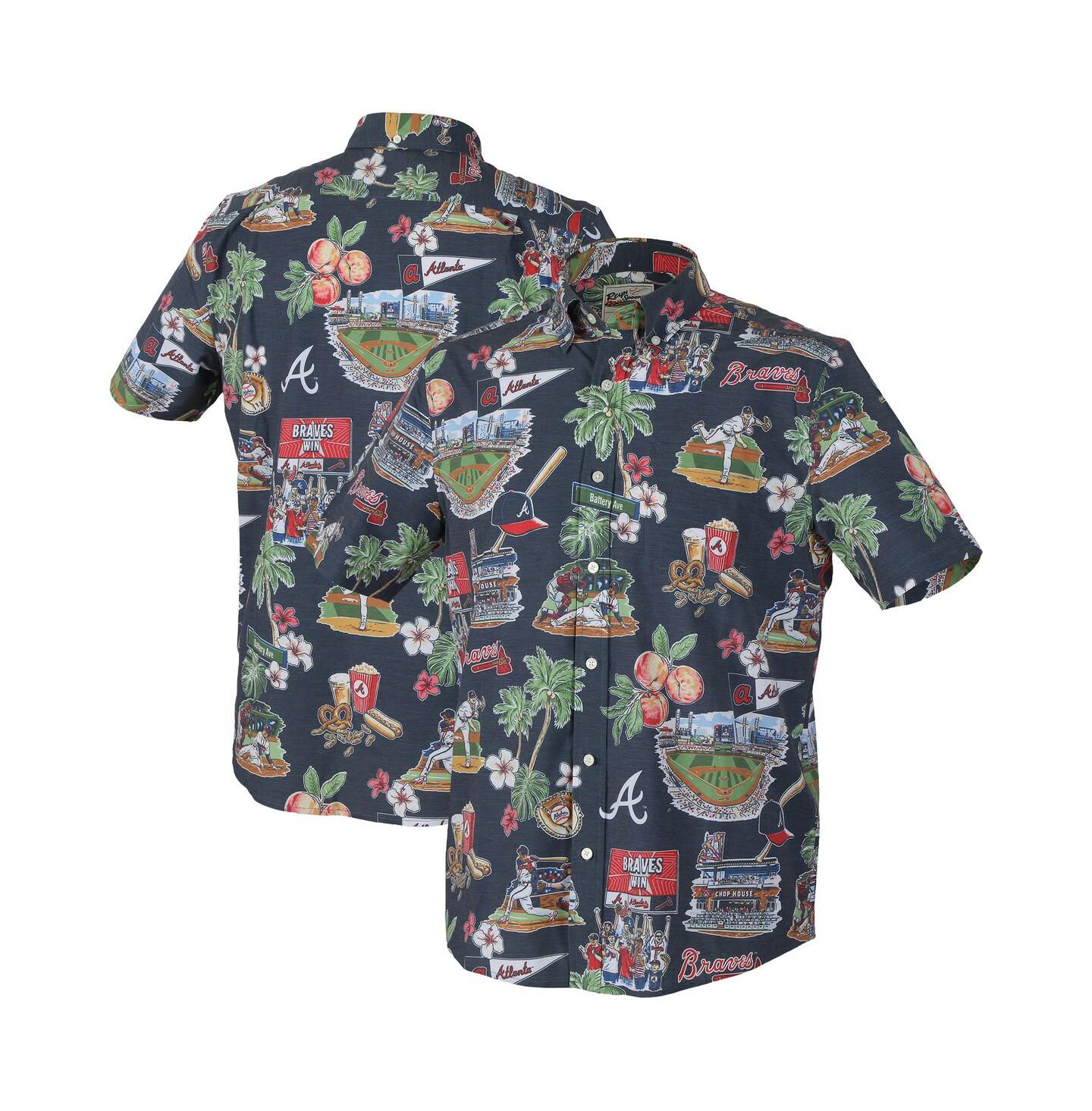 Мужской топ Reyn Spooner Navy Atlanta Braves Scenic Tri-Blend Performance Button-Up — фото 1