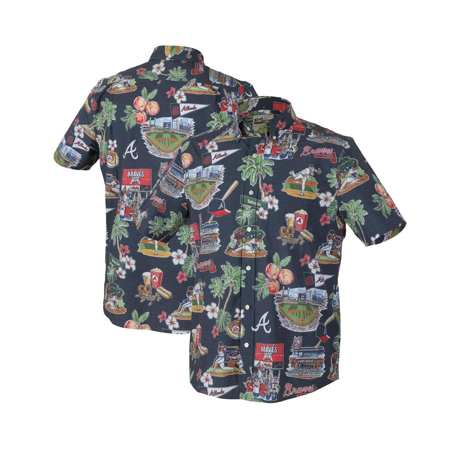 Men's Navy Atlanta Braves Scenic Tri-Blend Performance Button-Up Top