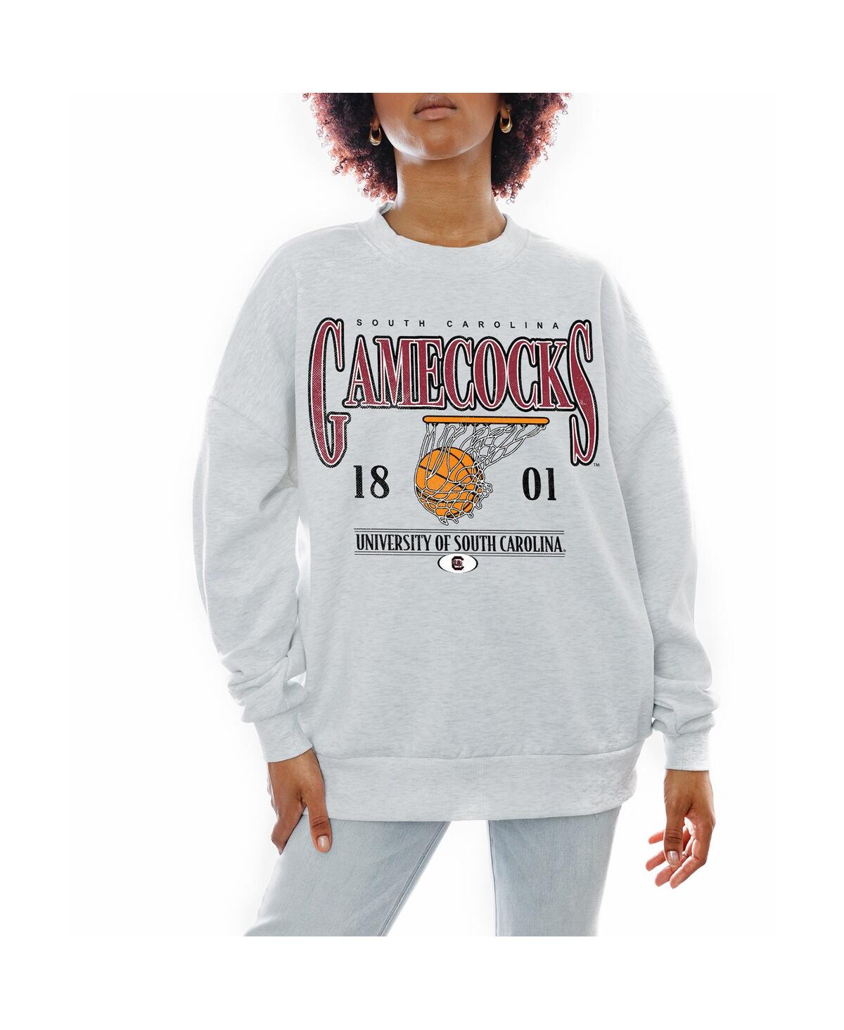 GAMEDAY COUTURE WOMEN'S GRAY SOUTH CAROLINA GAMECOCKS BASKETBALL PREMIUM FLEECE DROP PULLOVER SWEATSHIRT 