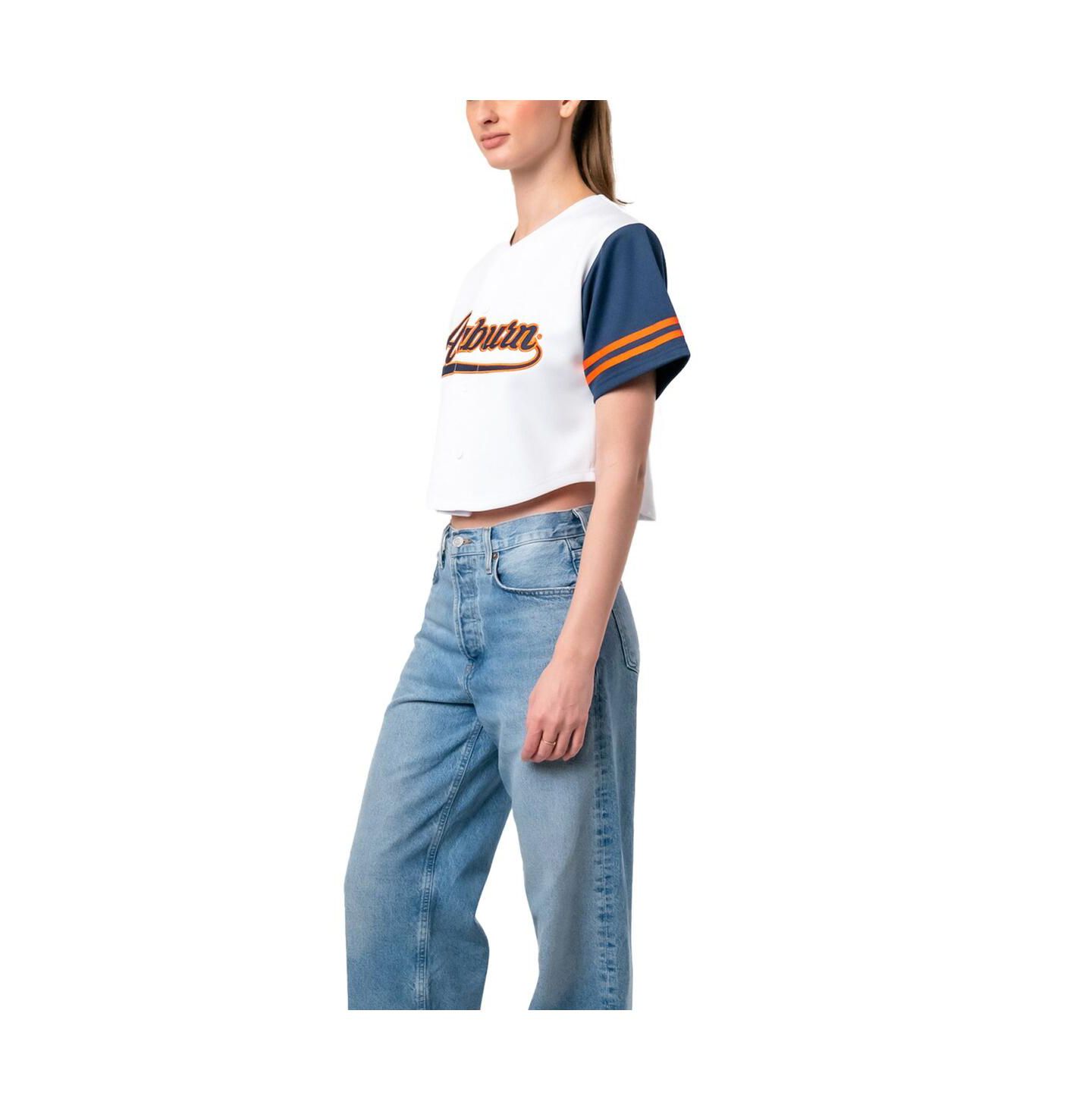Женская футболка Established & Co. White Auburn Tigers Baseball Jersey Cropped — фото 2