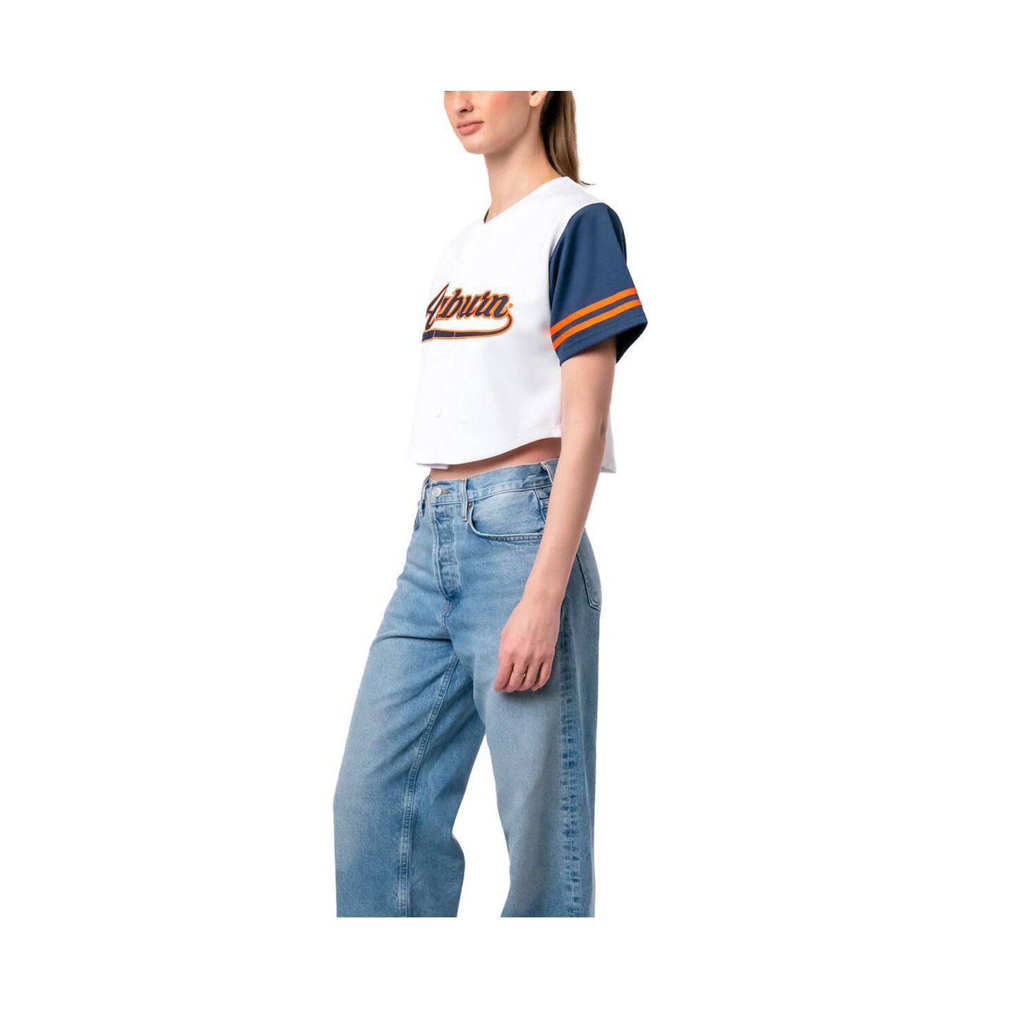 Women's White Auburn Tigers Baseball Jersey Cropped T-Shirt