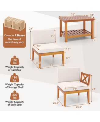 5 PCS Acacia Wood Patio Furniture Set with Cushions and 2-Tier Coffee Table