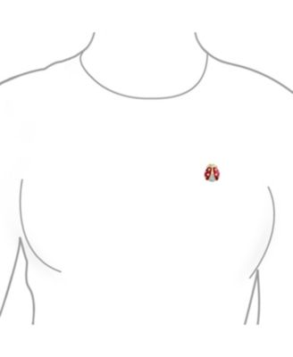 Set of 2 Red Ladybug Crystal Brooch Pins in Gold Plated Enamel