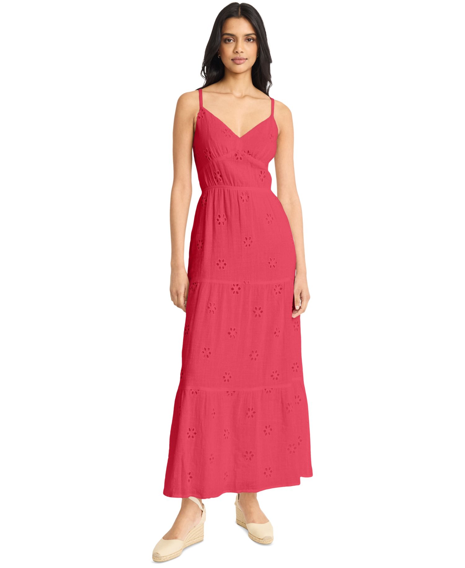Women's Eyelet Open-Back Maxi Dress