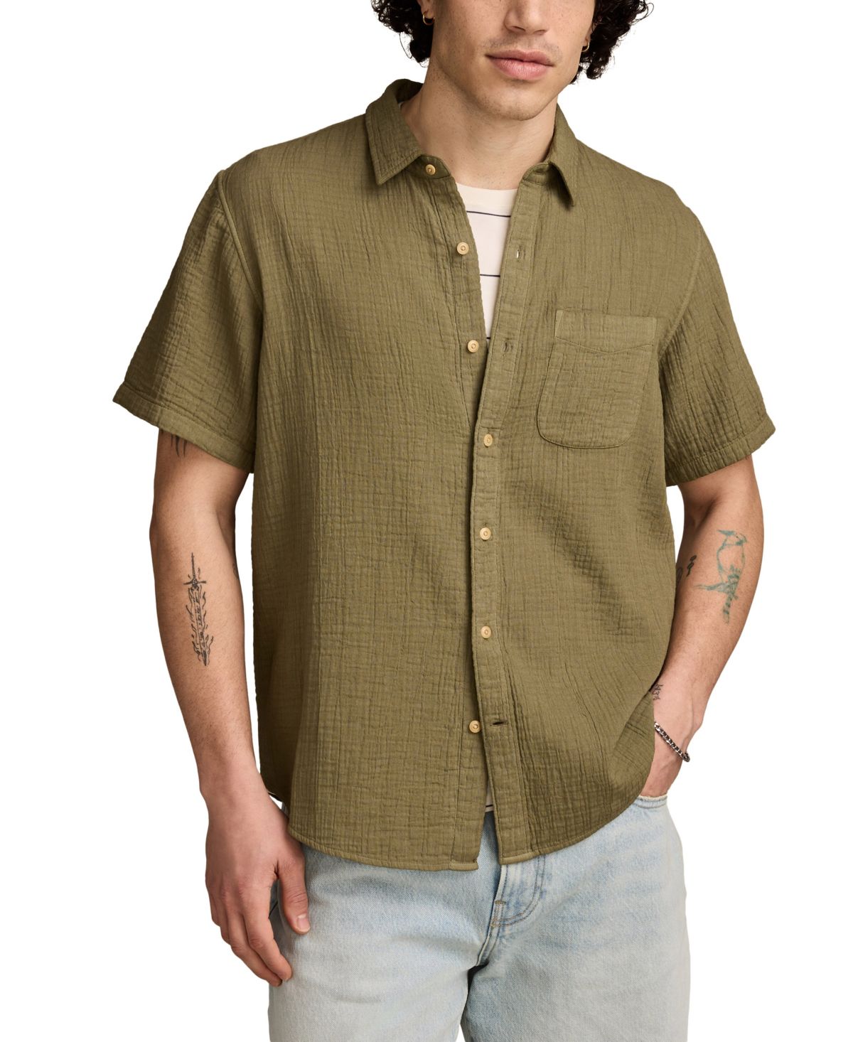 Мужская двойная газовая рубашка с коротким рукавом