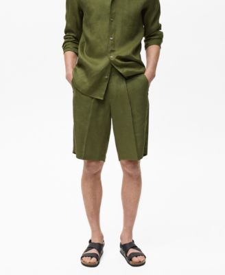 MANGO - Men's 100% Linen 11.02" Bermuda Pleated Shorts