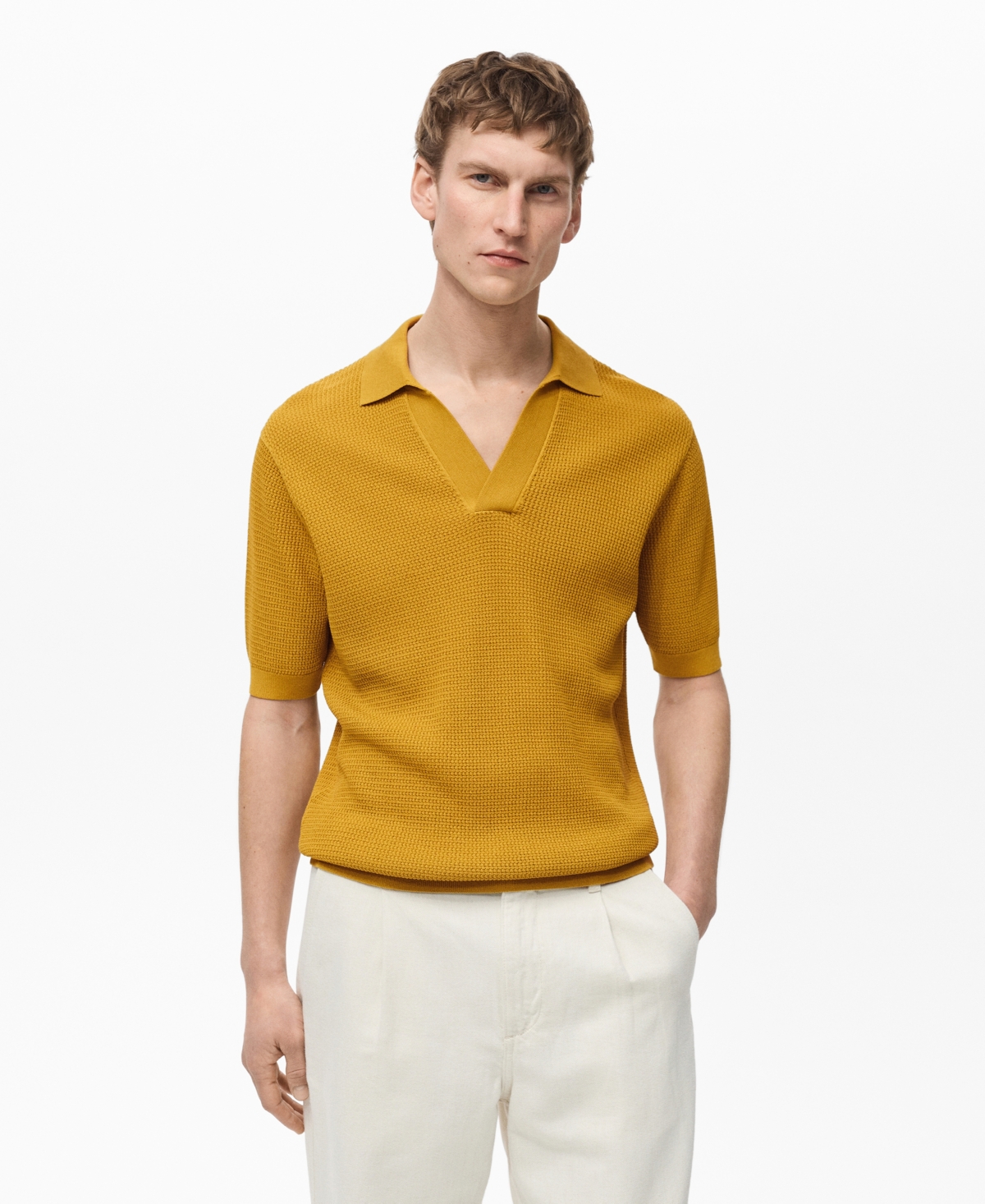 Men's Structured Fine-Knit Polo Shirt - Black