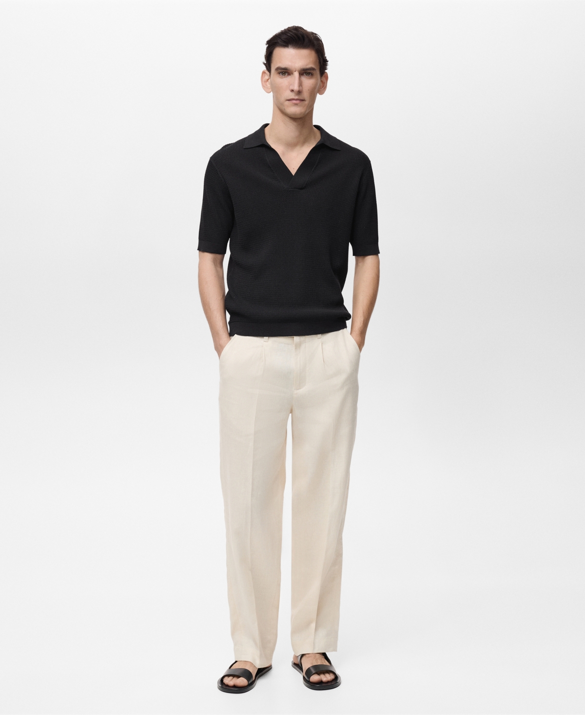 Men's Structured Fine-Knit Polo Shirt - Black