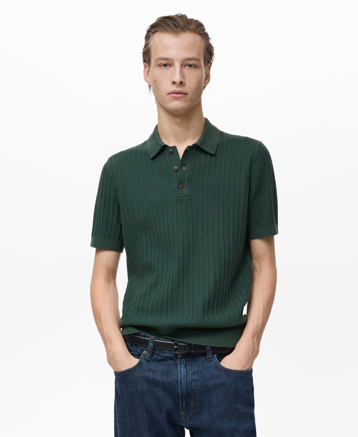 Men's Slim-Fit Fine-Knit Polo Shirt - Dark Green