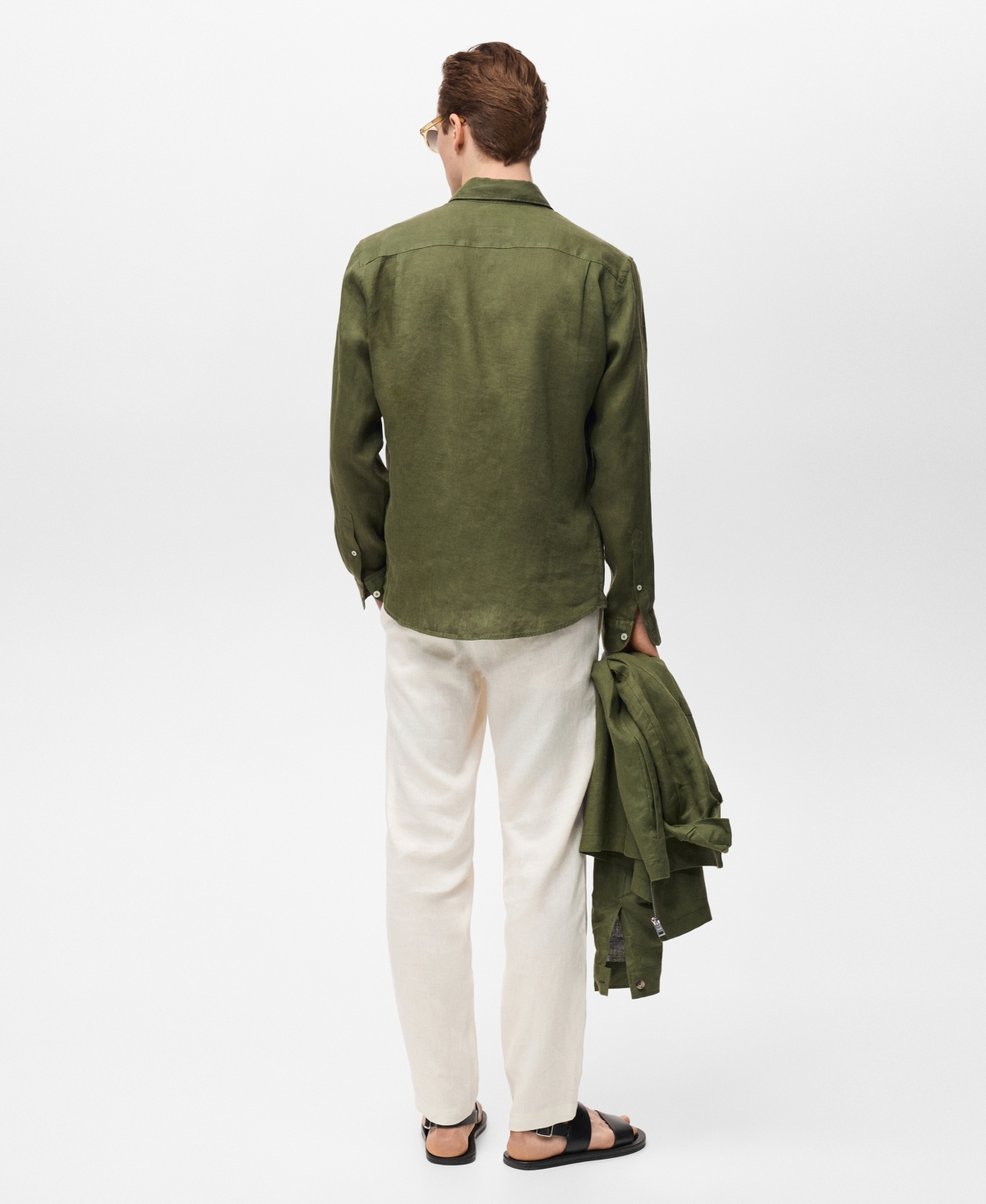 Mango Regular Fit Linen Button-up Shirt In Green