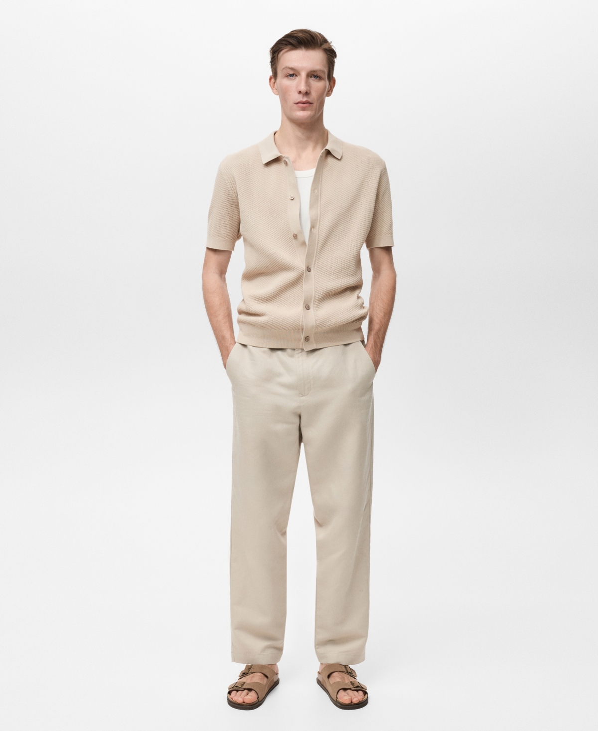 Men's Openwork Knit Structured Shirt - Chocolate