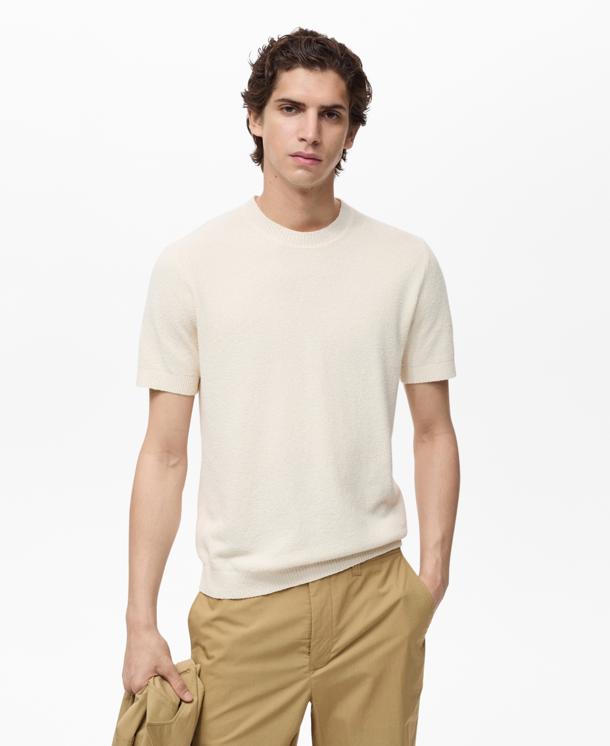Men's Cotton Fine-Knit T-Shirt - Ivory White