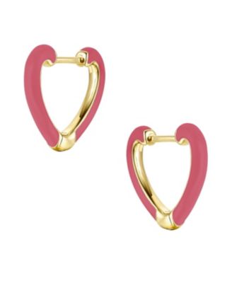 Children's 14k Gold Plated with Magenta-Red Enamel Inlay Heart Hoop Earrings
